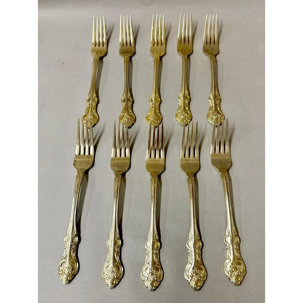 RSVP Indonesia TM Gold‎ Electroplate 34 Piece Floral Scroll Knives/Forks Holiday
